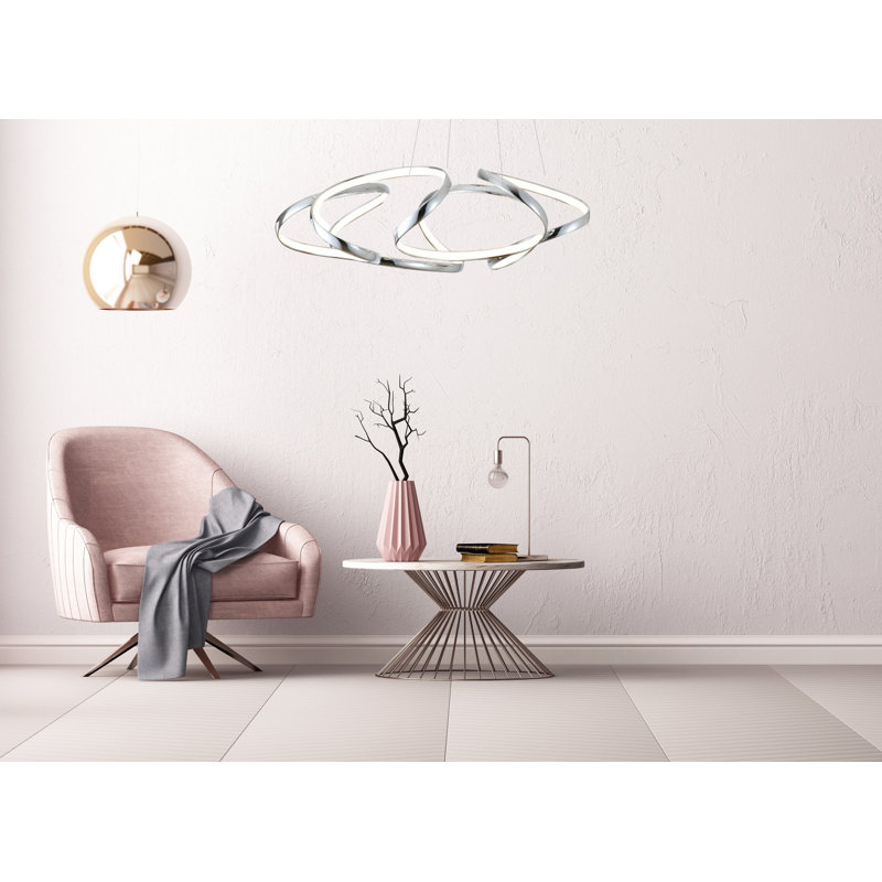 Lustre 4 lumières DEL chromées à intensité variable avec diffuseurs en acrylique blanc, Chrome