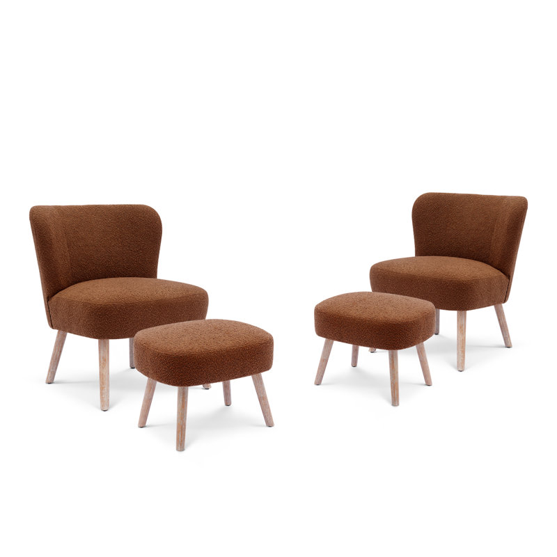 Upholstered Side Chair with Ottoman, Rust Orange Polyester Blend