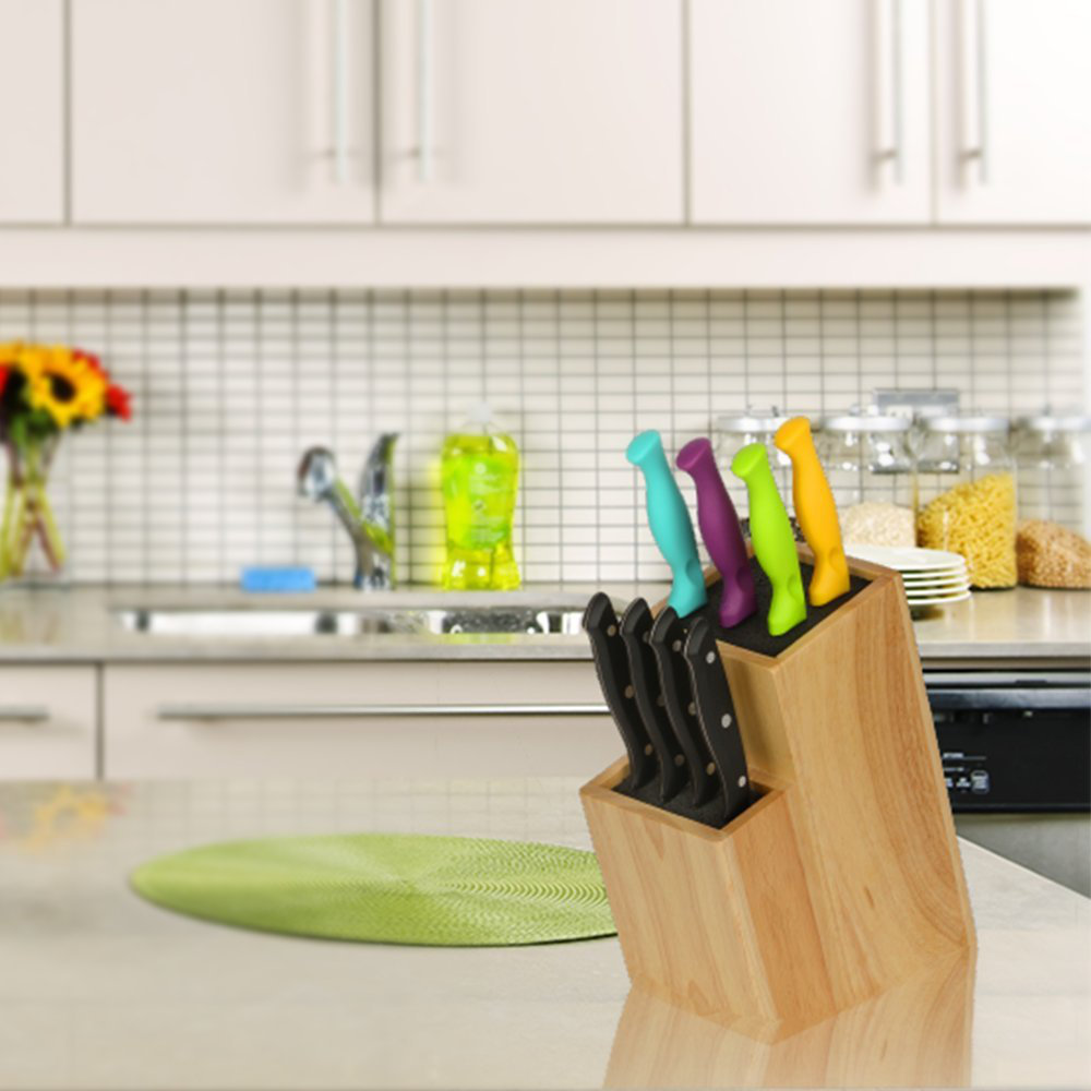 Universal Knife Block With Slots For Scissors And Sharpening Rod Farmh