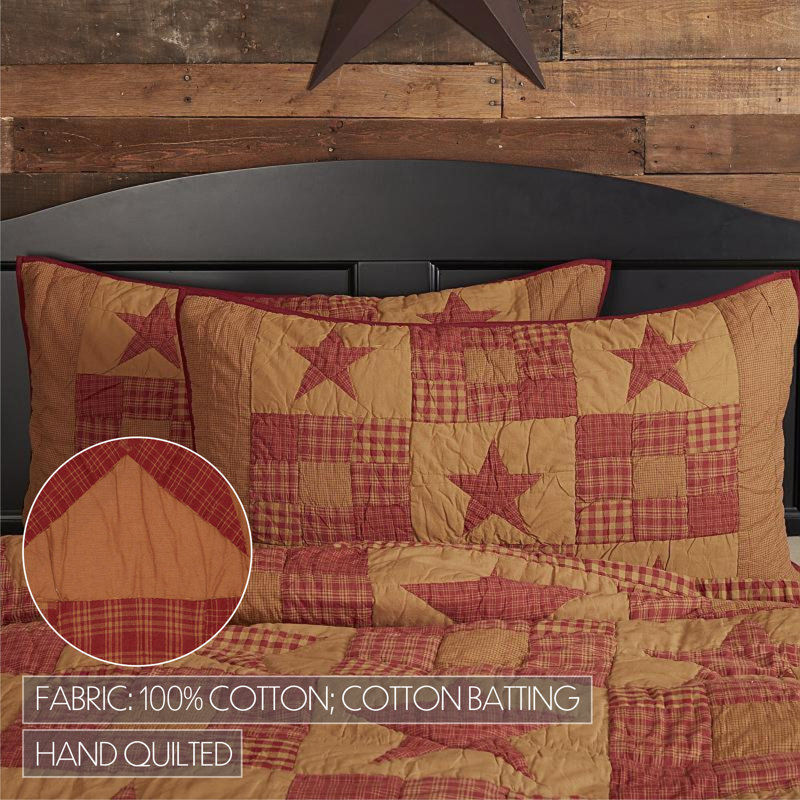 King Size Red and Beige Cotton Quilted Pillow Sham