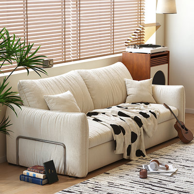 99.21"White Modern Minimalist Chenille Sofa Bed with Cushions