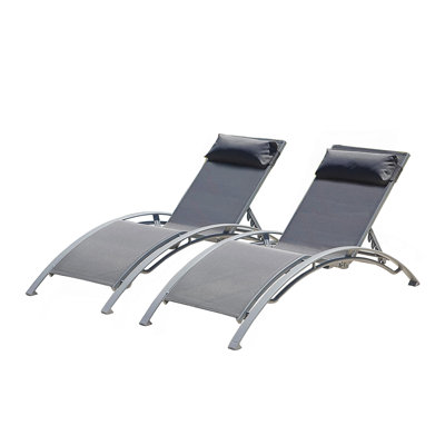 Ensemble de 2 chaises longues de piscine gris foncé (2 chaises longues)
