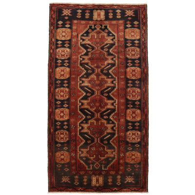 Sylver One-of-a-Kind Rectangle 4'11" X 9'4" 1970s Wool Area Rug in Orange/Black