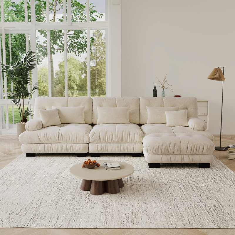 Ensemble de canapé en L Cloud Cloud Couch pour salon, tissu chenille, Chenille café clair