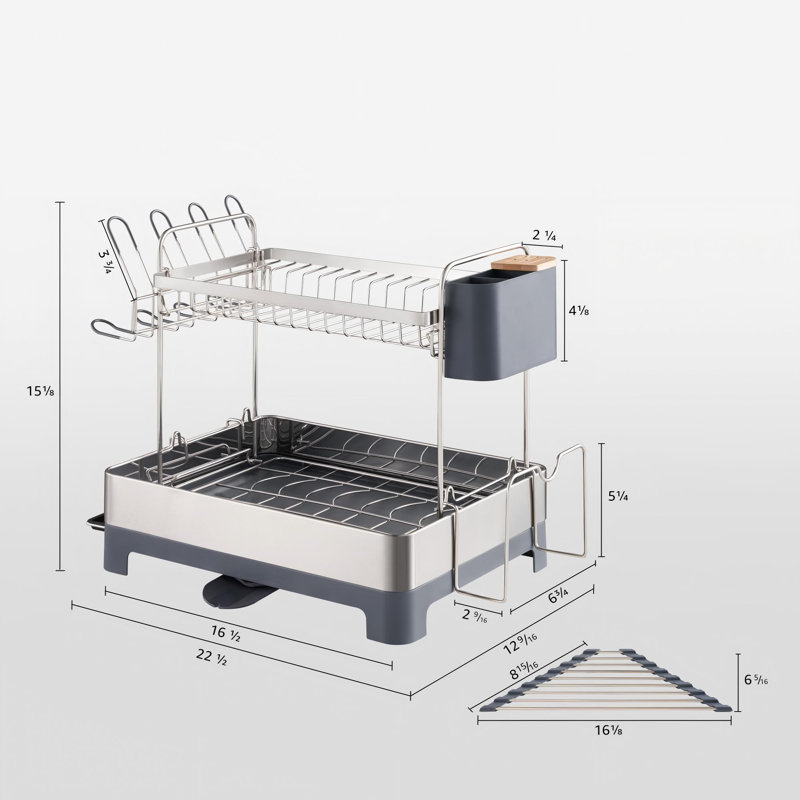 Large Dish Drying Rack, Multipurpose 2 Tier Dish Racks for Kitchen Counter, 304 Stainless, Extra Large Drain Board, (Gray)