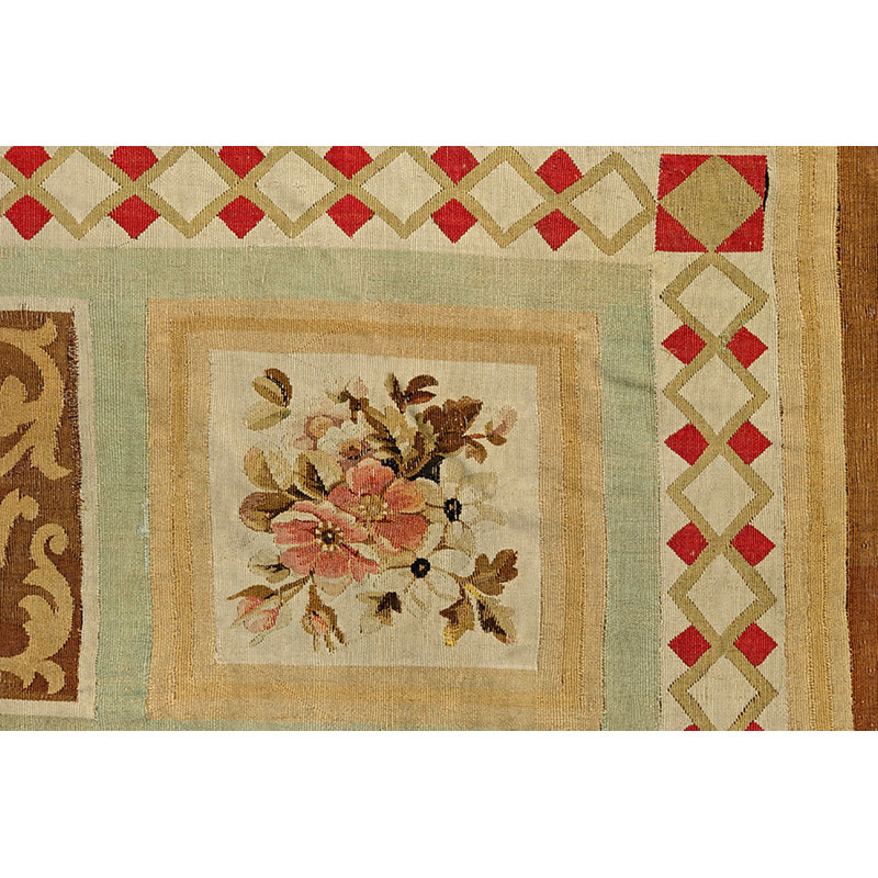Antique Aubusson French Allover Medallion Flat Weave Rug