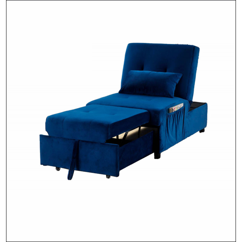 Méridienne en velours ajustable, méridienne convertible, Bleu
