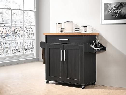Albizu Wood Kitchen Island, Black/Beech