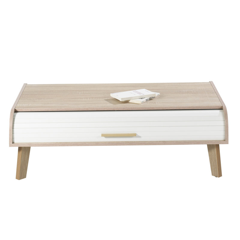 Caruso Four Leg Coffee Table with Storage, White, Oak