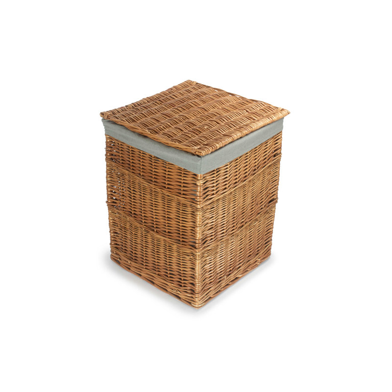 Wicker Laundry Bin Basket with Lining, 61" H x 46" W x 46" D, Light Steamed/Grey