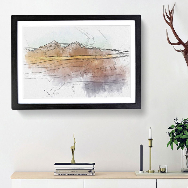 Amber Mountains - Picture Frame Painting Print, 62cm H x 87cm W x 2cm D, Black Framed