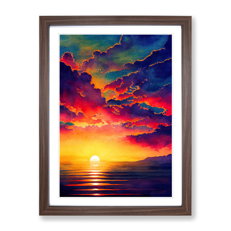 XV1022-5046X Vivacious Ocean Sunset - Print, White, 66cm H x 48cm W, Walnut Framed