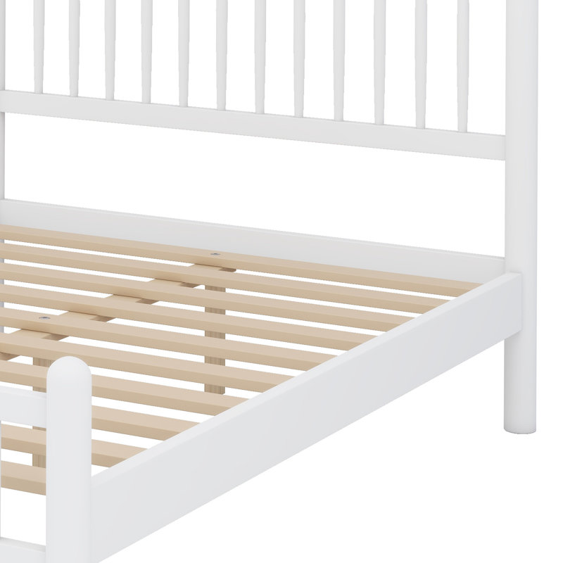 Structure de lit plateforme en bois avec tête de lit arquée, Double, Blanc