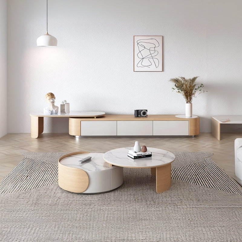 31.5" Nesting Coffee Table with sintered stone, light wood