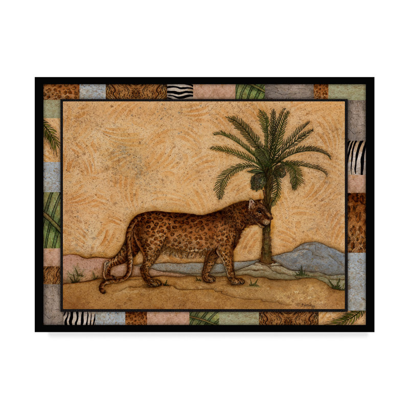Leopard and Palm Tree Framed Canvas Art in Beige and Brown