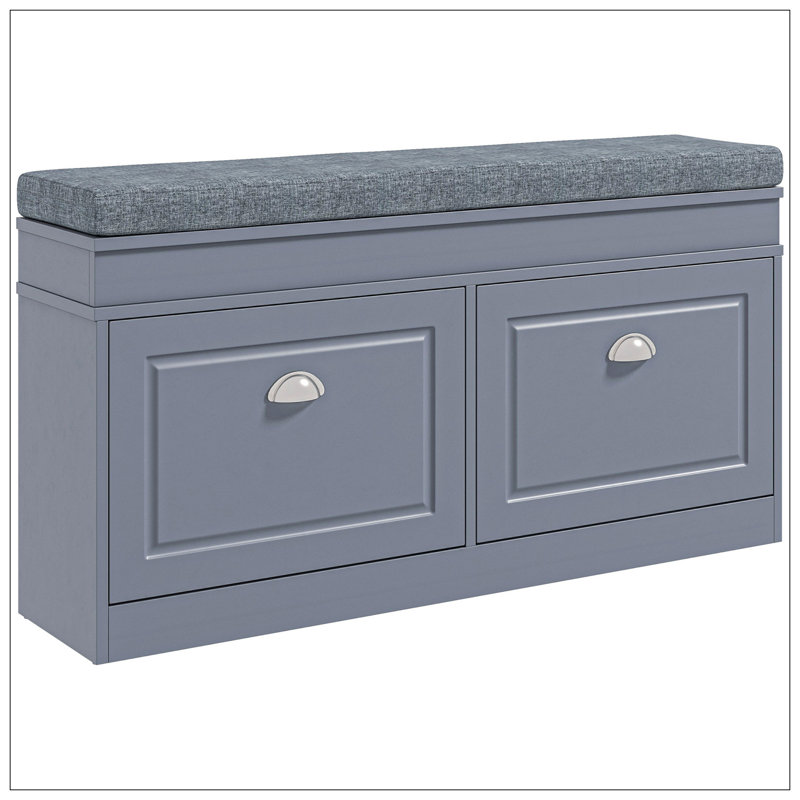 Banc de rangement pour chaussures moderne pour hall d'entrée, rangement avec coussin, 2 tiroirs, tablette réglable, peut contenir 8 paires, gris