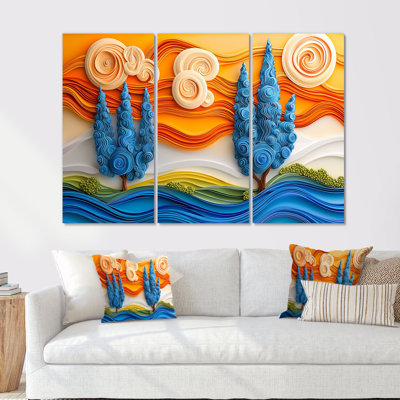 «Blue and Orange River Into The Valley II - Pointillism», ensemble de reproduction d'art mural