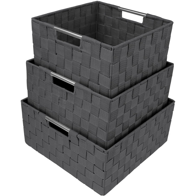 Sorbus Stackable Wicker Woven Basket with Handles 3 Pack, Gray