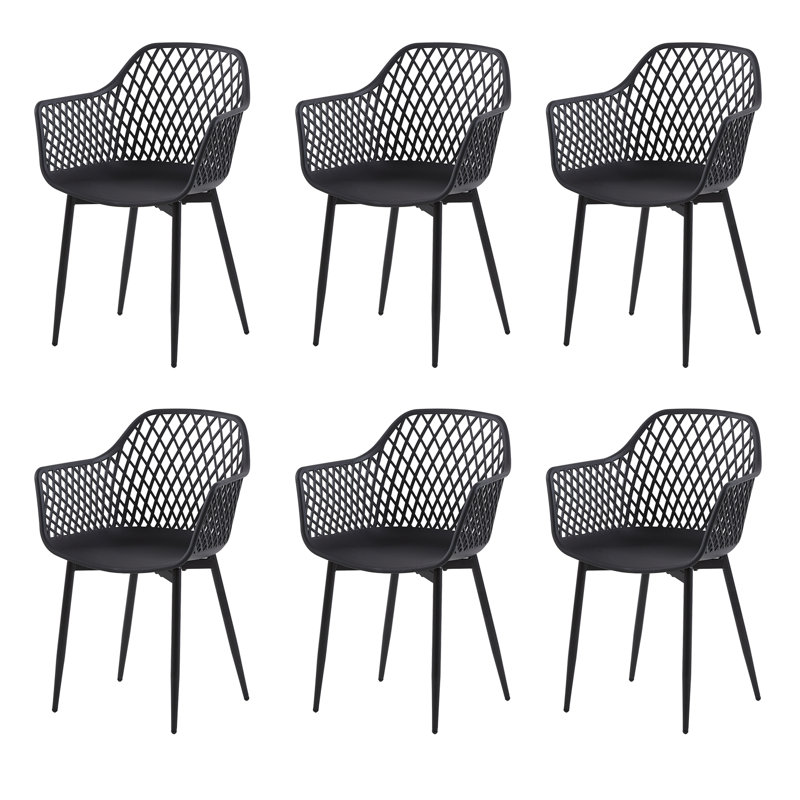 Ensemble de 4 chaises de cuisine modernes en plastique avec dossier creux (noir), 6