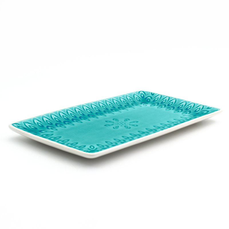 Peacock Rectangular Platter, Lagoon