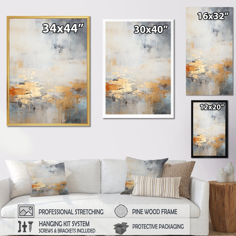 Minimalisme beige et vague dorée Horizon I - reproduction sur toile, H 20 po x l 12 po x P 1 po, Cadre naturel flottant