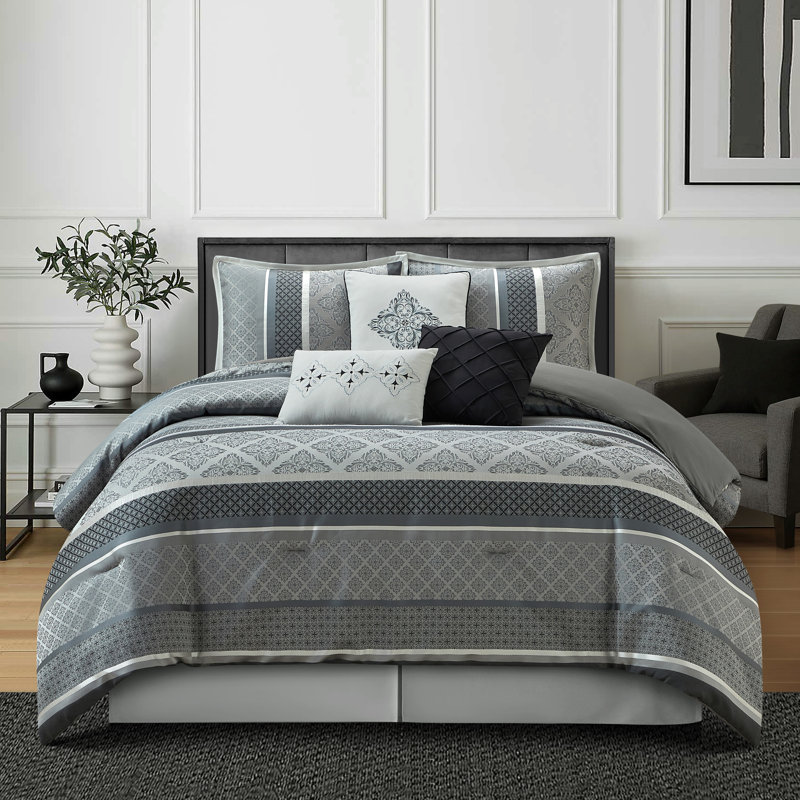 Tefia Karr Microfiber 7 Piece Comforter Set, California King Comforter + 6 Additional Pieces, Gray