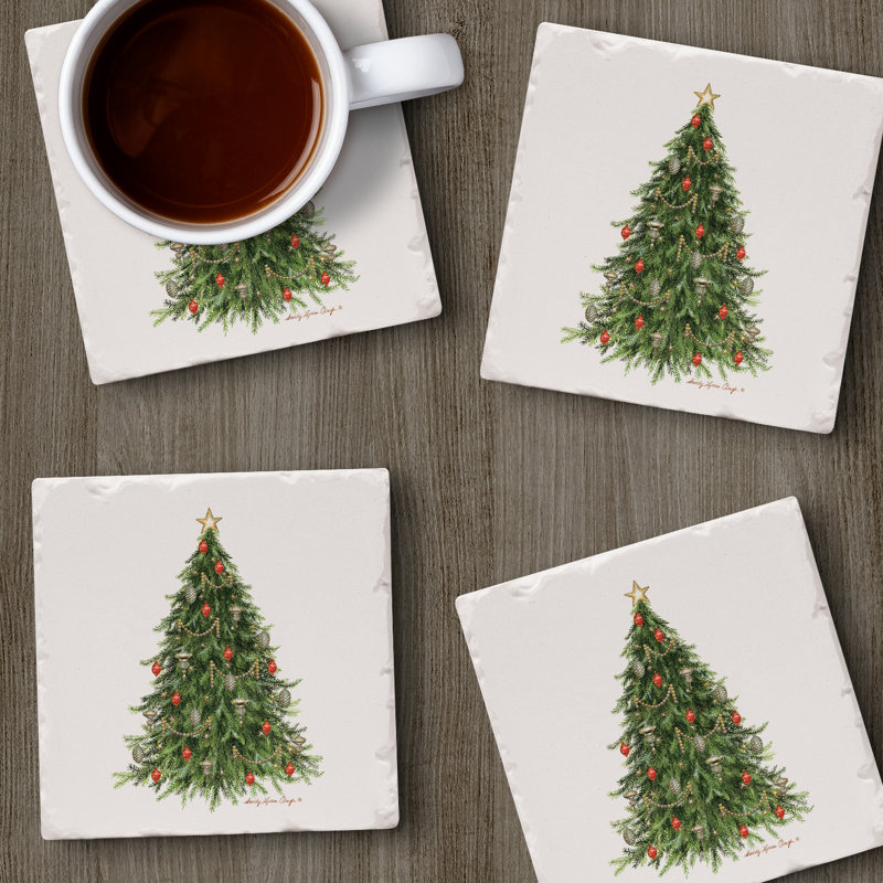 O Christmas Tree Multicolor Tumbled Tile Coasters Set of 4