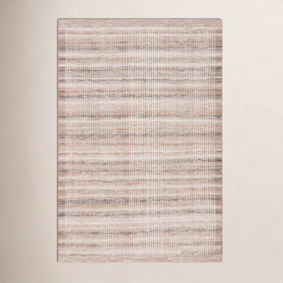Ivory Light Brown Hand-Tufted Striped Wool Rug