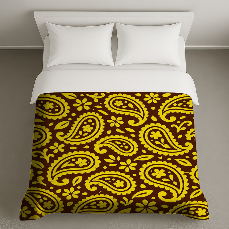 Housses de couette à motif cachemire jaune et brun, Lit simple