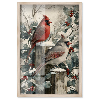 Décoration murale de Noël Winter paire on Perch I Shadowbox Print par Art Remedy, cadre noir, 11 x 16