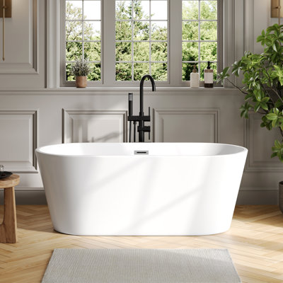 DeerValley Liberty 59" x 28" Freestanding Soaking Acrylic Bathtub with Overflow Drain