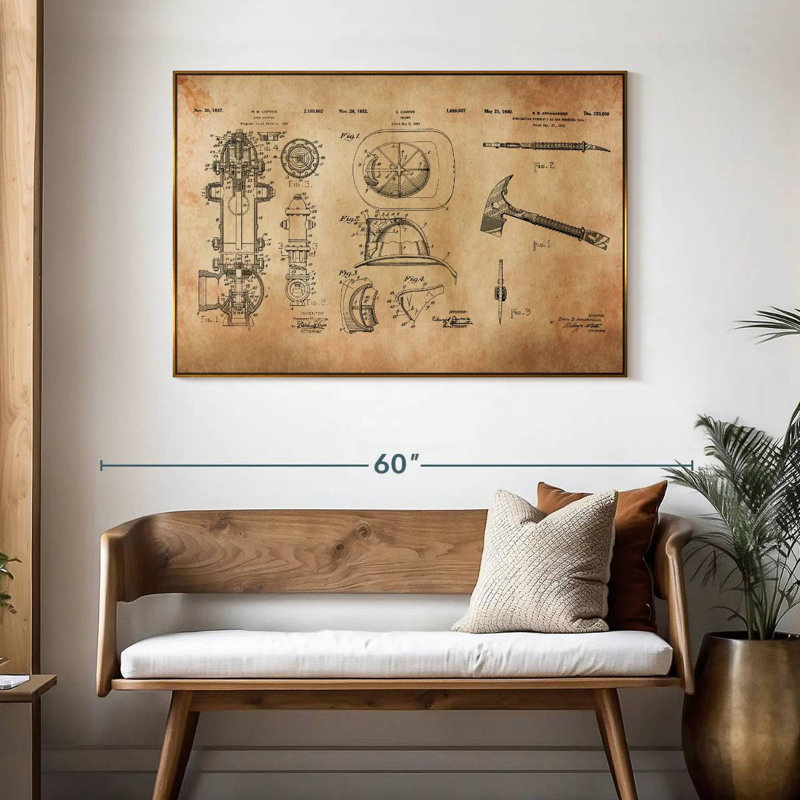 Brevet d'équipement de pompier, 46 po x 31 po, Cadre flottant doré