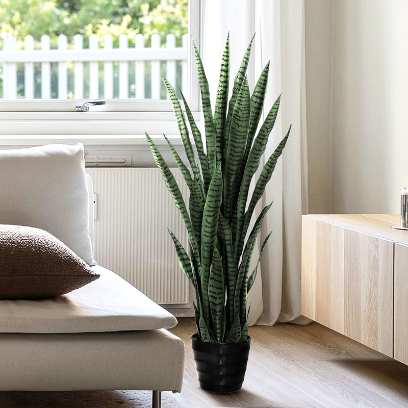 Plante de serpent artificielle Sansevieria en pot, H 48 po x l 15 po, Vert foncé