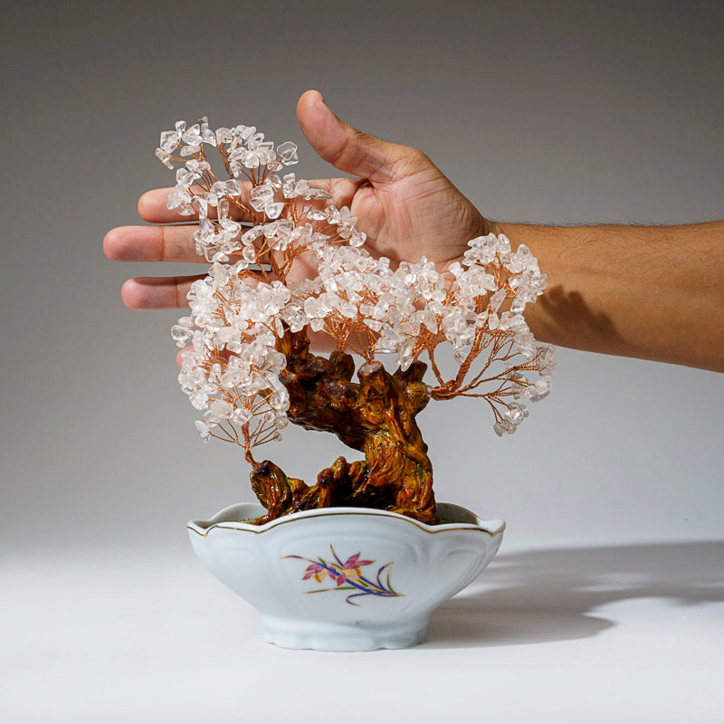 Genuine Quartz Gemstone Bonsai Tree In Oval Ceramic Pot (10€ Tall)