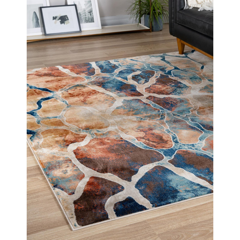 Tapis multicolore à motif abstrait Brantlie, Carré 6 pi 1 po