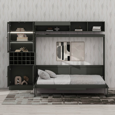 Lit escamotable mural Murphy avec canapé intégré, tablettes, ports USB et éclairage intégré