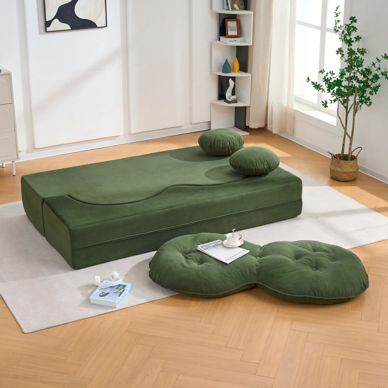 Canapé-lit convertible, canapé-lit moderne pliable en velours côtelé avec mousse à compression, canapé-lit pliant double avec 2 coussins pour le salon, vert