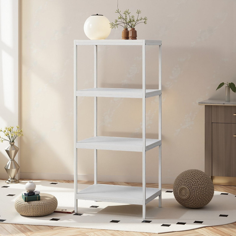 Harless Etagere Bookcase - 4-Tier Open Shelf, Industrial Storage Unit, White
