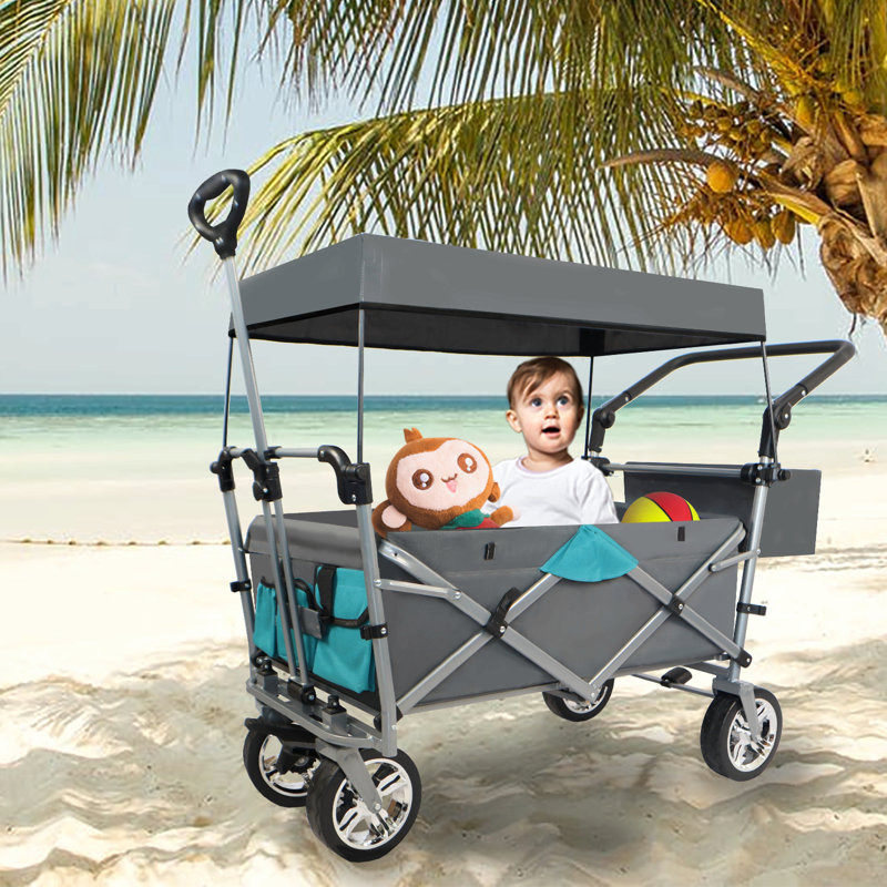 Chariot pliable à pousser et tirer avec auvent amovible
