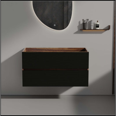 Grace 36" Walnut Bathroom Vanity With Soft Black Drawers WITHOUT Sink, Wall Mounted Floating Bathroom Cabinet For Modern Bathroom,  KD