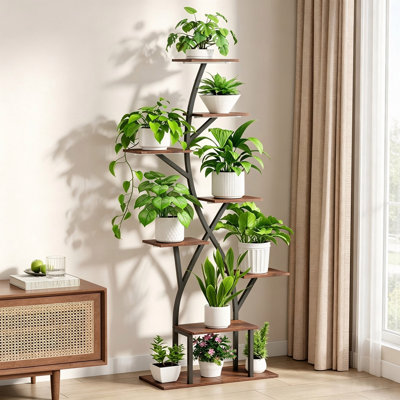 8‑Tier Plant Stand Powder Coated Brown for Patio
