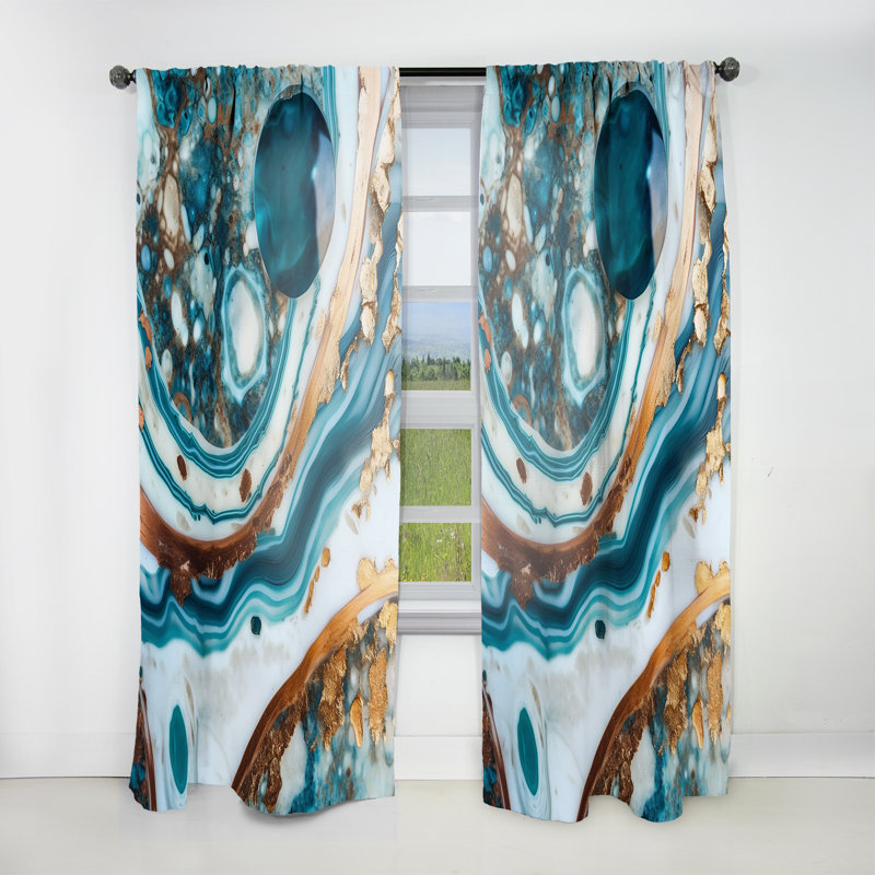 Darielle - Ocean Marble Hald Circle Abstract I - Rideau en marbre abstrait - Velours obscurcissant - 1 panneau