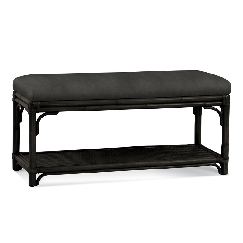 Summer Retreat Wicker Shelf Storage Bench, Antique Black, Gray Sugar Performance; 0863-84