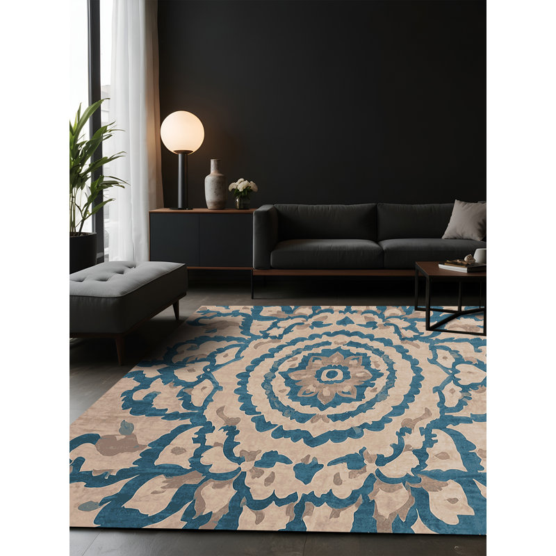 Tapis beige soyeux et moelleux, Carré 3 pi