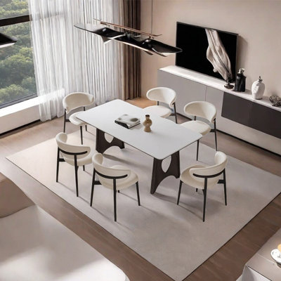 White sintered stone solid wood dining table