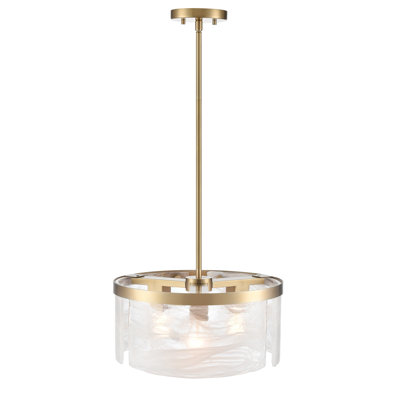 Kester - 3-Light Pendant - Brushed Brass Finish - Wispy White Murano Style Alabaster Glass Shade
