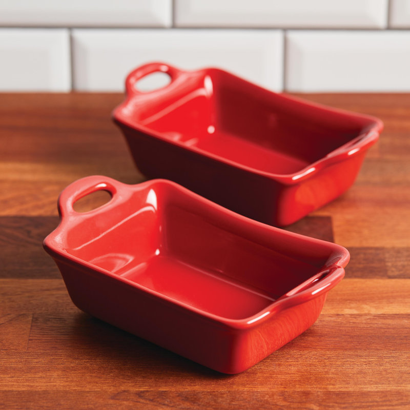 Rachael Ray Ceramics Two 12-Ounce Rectangular Au Gratin Set, 2 Piece, Red