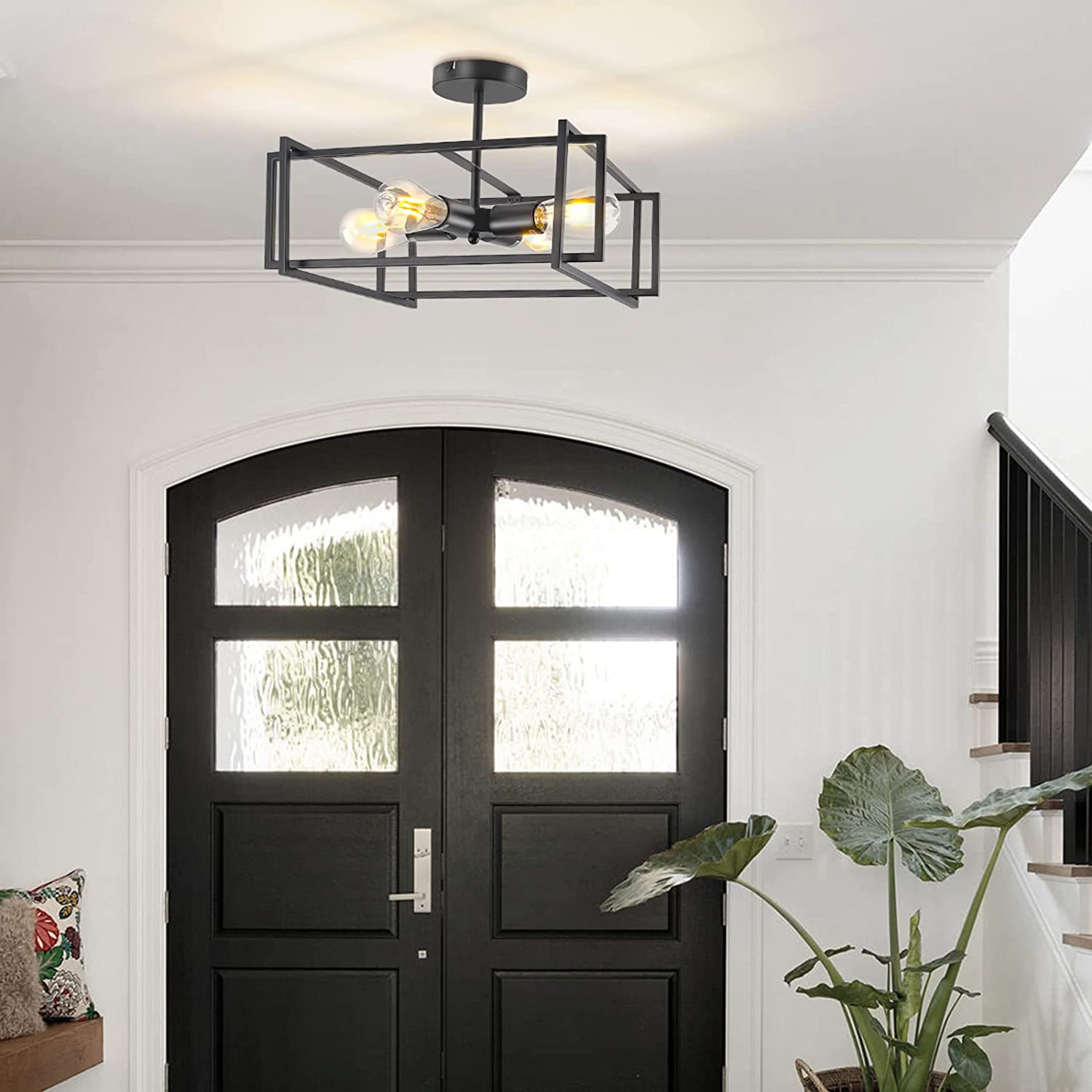 17 Stories Dyals 4 Light Black Industrial Farmhouse Flush Mount Ceiling   Dyals 4 Light Black Industrial Farmhouse Flush Mount Ceiling Light For Living Room Hallway Entry 