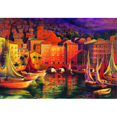 Sunset Harbor - Wrapped Canvas Painting