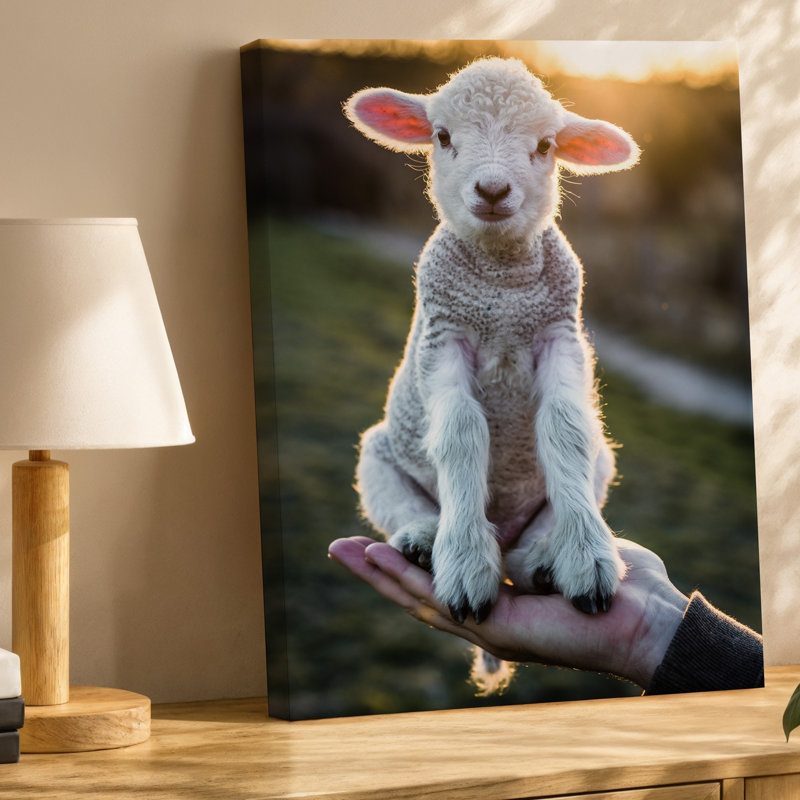 Reproduction d'art sur toile, "Un petit agneau blanc moelleux avec son molleton bouclé", H 12 po x l 9 po